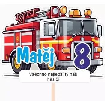 Party dekorace Personalizovaný zápich Hasičské auto se jménem 01 130 mm