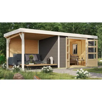 Zahradní stavba dřevěný domek KARIBU ASKOLA 4 + přístavek 240 cm včetně zadní stěny (9178) terragrau