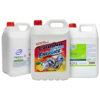 „Tři mušketýři“ – Profi sada 3×5 l: odmašťovač CODI Energic + antibakteriální mýdlo INPOSAN + čistič podlah Floor Basic 300 Profi sada 3×5 l pro kuchyně, provozy a úklid – odmaštění, podlahy, hygiena rukou