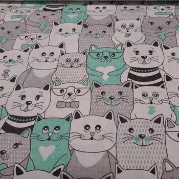 Pro útulný domov bavlněná látka KOČKY TYRKYSOVÉ