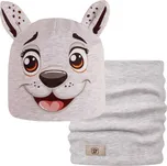 Dětská bavlněná čepice s nákrčníkem Zoo - zvířátka - vzor 11 - světle šedá melír - pejsek 46 - 48