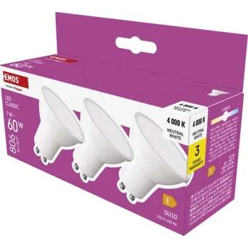 Žárovka EMOS Classic GU10 7W 230V 806Im 4000K , 3 ks