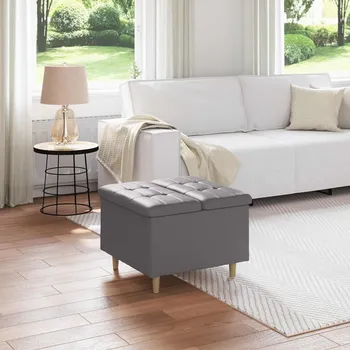 Taburet vidaXL Úložný taburet s polštářem Šedý 60 x 60 x 45 cm Umělá kůže [876830]