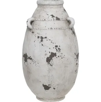 Váza Bílo-šedá antik terakotová váza s oušky Frejus - Ø 21*36 cm