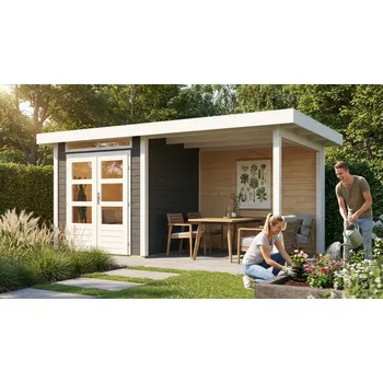 Zahradní stavba dřevěný domek KARIBU KANDERN 1 + přístavek 235 cm včetně zadní stěny (23608) terragrau