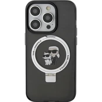 Pouzdro na mobilní telefon Karl Lagerfeld Ringstand Karl and Choupette kryt s výklopným stojánkem a MagSafe pro iPhone 15 Pro - černý
