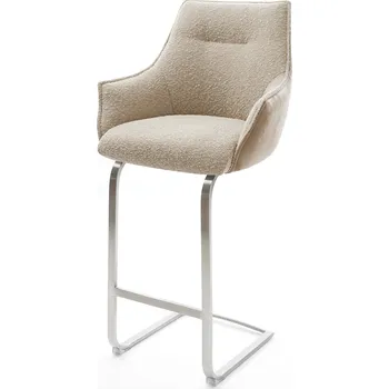 Barová židle DELIFE Barová židle Alja-Flex kombinace materiálů mikrovlákno tmavě béžová bouclé tmavě béžová jídelní židle plochý nerezová ocel taštičkové pružiny
