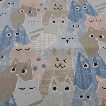 Pro útulný domov bavlněná látka KOČKY MODRÉ