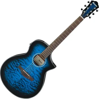 Kytara Ibanez AEWC16QA-TLH Transparent Blue Sunburst Elektroakustická kytara Jumbo