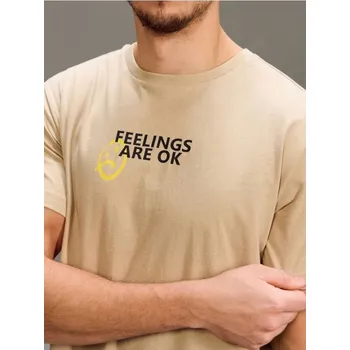 Pánské tričko Sinsay - Bavlněné tričko s nápisem - béžová - 246HL-08X - 246HL-08X-XS