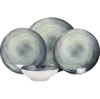 Talíř Porcelánová jídelní sada 24 ks Sat černá/zelená