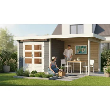 Zahradní stavba dřevěný domek KARIBU KANDERN 2 + přístavek 235 cm včetně zadní stěny (23611) terragrau