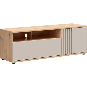 Televizní stolek TV stolek Brevas - Black Red White - BRW Světlý dub 135.5x46.5 cm