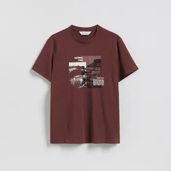 Pánské oblečení Reserved - Tričko regular s potiskem - hnědá - 316FP-83X - 316FP-83X-S