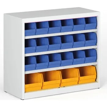 Dílenský regál Corping Regál s plastovými boxy BASIC se zadní stěnou - 800 x 400 x 920 mm, 18x B, 4x C