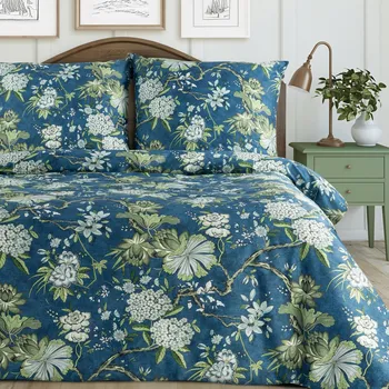 Povlečení Povlečení 160x200 cm saténové bavlněné s květinovým vzorem, modré a mentolové