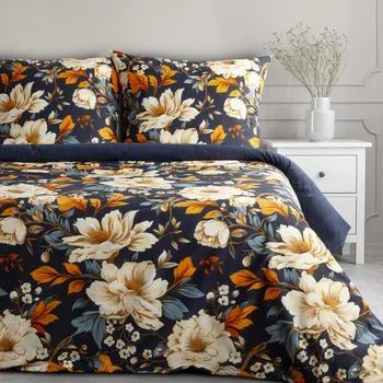 Povlečení Povlečení 160x200 cm bavlněné renforcé s květinovým motivem, modré a oranžové