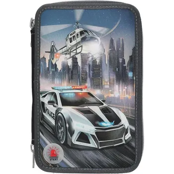 Penál Třípatrový penál s výbavou a LED efektem Monster cars, Policie