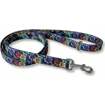 Vodítko pro psa Softshellové vodítko Active - Barevné květy Šířka: 2 cm, Délka: 1,5 m, Karabina: 81 mm - černá - střední pes