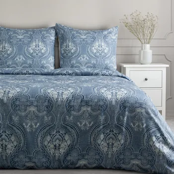 Povlečení Povlečení 160x200 cm saténové bavlněné, modré a krémové