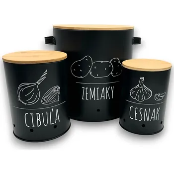 Dóza na potraviny Orion Sada 3 dóz na cibuli, česnek a brambory, plechové s bambusovým víčkem BLACK SK