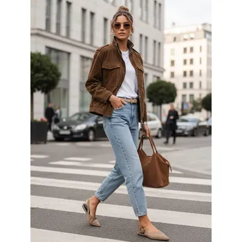 Dámská semišová bunda / bomber TY5578 Tmavě hnědá - Fashion Street tmavě hnědá S