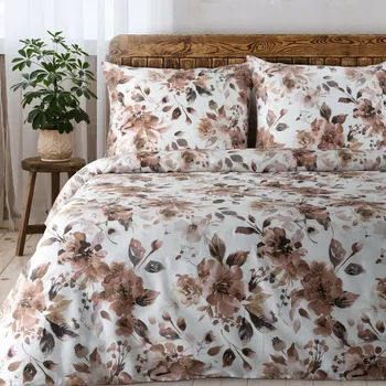 Povlečení Povlečení 160x200 cm z bavlněného saténu, květované, bílé a pudrově růžové
