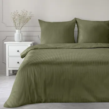 Povlečení Povlečení 160x200 cm z bavlněného saténu, pruhované, olivové