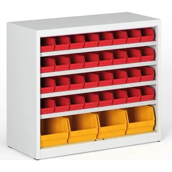 Dílenský regál Corping Regál s plastovými boxy BASIC se zadní stěnou - 800 x 400 x 920 mm, 32x A, 4x C