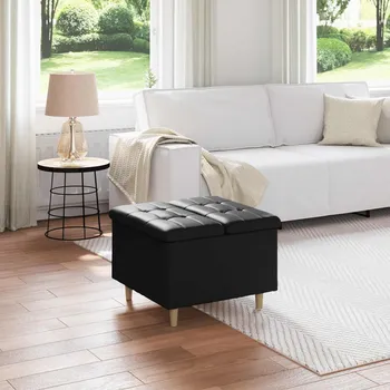 Taburet vidaXL Úložný taburet s polštářem Černý 60 x 60 x 45 cm Umělá kůže [876831]