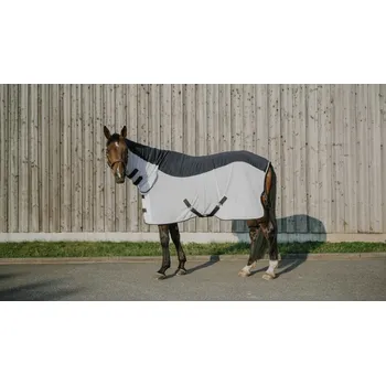 Deka pro koně Síťová deka s plnými zády + krk Equitheme Flycool Combo Tmavě modrá 145 cm
