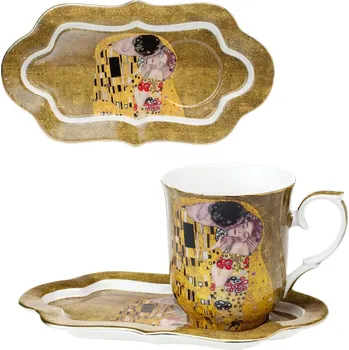 HOME ELEMENTS HE - Snídaňový set 350 ml Gustav Klimt - Polibek (světlý podklad)