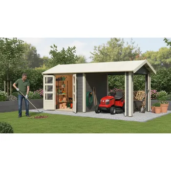 Zahradní stavba dřevěný domek KARIBU THERES 3 vč. přístavku (31451) terragrau