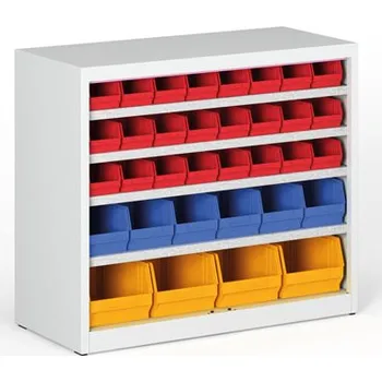 Dílenský regál Corping Regál s plastovými boxy BASIC se zadní stěnou - 800 x 400 x 920 mm, 24xA, 6xB, 4xC