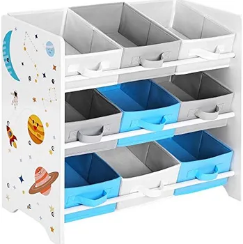 Dětsný nábytek Songmics Dětský regál na hračky s 9 boxy, motiv vesmír GKR033WZ01