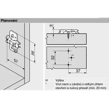Nábytkové kování Podložka BLUM CLIP křížová s excentrem , ocel, na vrut, zvýšení 3mm 173H7130