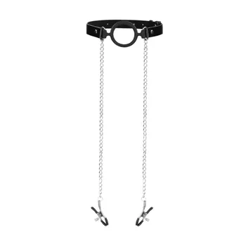 OUCH! O-Ring Ball Gag with Nipple Clamps