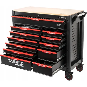 TAGRED TA196 , Dílenský vozík s nářadím 541ks velký 12 zásuvek dřevěná deska