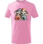 Dětské bavlněné tričko s potiskem - vzor 236 - králičí kamarádi 110 Růžová