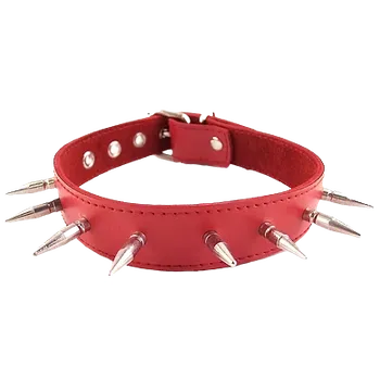 ROUGE Leather Spiked Collar with 1 inch Spikes Red