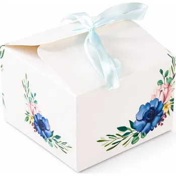 Krabice na pečivo Výslužková krabice se stuhou Blue střední 16,5x16,5x11cm