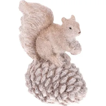 Vánoční dekorace Autronic Veverka na šišce - polyresin, béžová se třpytkami, sada 4 ks