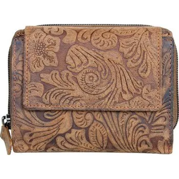 Peněženka Svetlehnědo-tmavohnědá středně velká kožená peněženka Lozano s ornamentální ražbou (RFID)