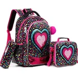 Jasmine Dívčí školní batoh set 3v1 Srdce s flitry 24L Jasminestar 11515-3