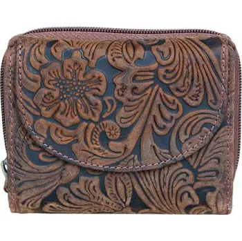 Peněženka Červenohnědo-tmavohnědá dámská kožená peněženka Lozano s květinovou ražbou (RFID)