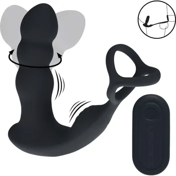 Levelz Dual Vibrating & Rotating Head Prostate Stimulator with Cock & Ball Ring, silikonový kolík s otočnou hlavou na dálkové ovládání