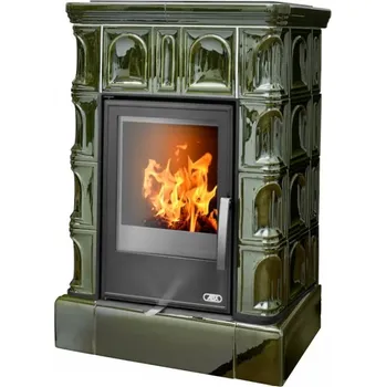 Krbová kamna Kachlová kamna ABX Britania s výměníkem, kachlový sokl zelená