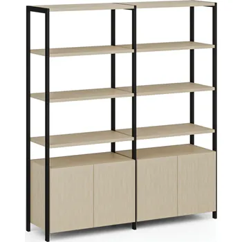 Kancelářská sestava Dvojitá policová stěna HOME OFFICE se skříňkou s dvířky, černá/bříza