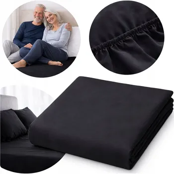 Prostěradlo PROSTĚRADLO BAVLNĚNÝ SATÉN S GUMOU ČERNÉ MĚKKÉ HLADKÉ 180x200 cm