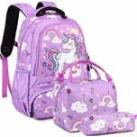 Meiso Dívčí školní batoh set 3v1 Jednorožec s korunkou Fialový 17L Meisohua 97k-cube